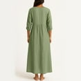thumbnail image 4 of Cotton Linen Dresses for Women 2025 Fall Long Length Sleeve V Neck Maxi Dress Boho Vacation Beach Sundresses Green 2XL, 4 of 4