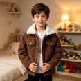 thumbnail image 6 of GiLiling Baby Boy Winter Corduroy Sherpa Fleece Jacket Toddler Boys Winter Fall Fleece Jacket Button down Thermal Outerwear (Brown, 11 Years), 6 of 7