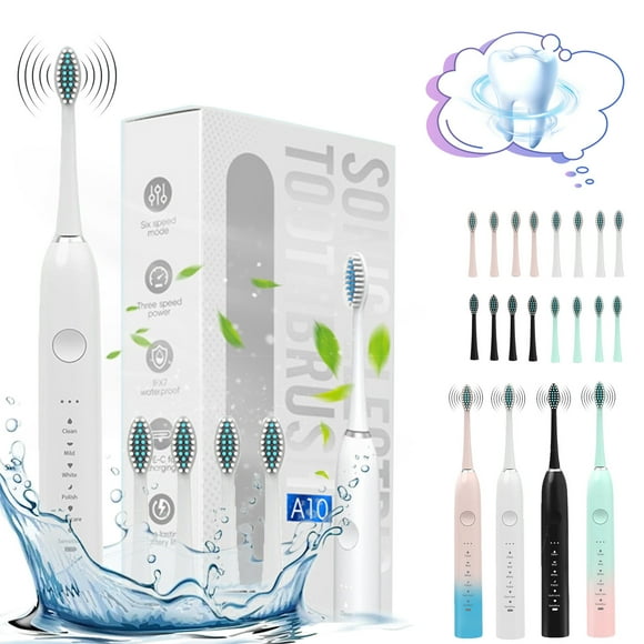 Cepillo de dientes eléctrico con 4 cabezas de cepillo y 6 modos - 42000 VPM, impermeable IPX7, temporizador de 2 minutos, recargable por USB, batería de 60 días