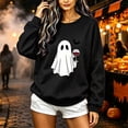 thumbnail image 3 of Alllist Women'S Fall Winter Tops Long Sleeve Crew Neck Halloween Black Sweatshirt Relaxed Fit Bat Ghost Refined Tops Black,L, 3 of 4