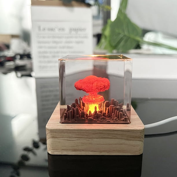 Fiudx Lámpara de Bomba Explosiva, Luz Nocturna Led, Diseño de Resina Pintada a Mano, Modelo Único de Explosión, Alimentación Por Usb, Decoración para Dormitorio y Sala de Estar, Regalo Creativo, Tama