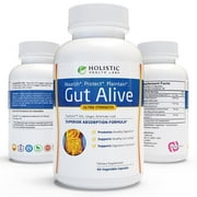 Gut Alive For Restoring Gut Lining - All Natural Support to Fight Leaky Gut, IBS, Heartburn, Acid Indigestion, Acid Reflux, Bloating & Gas. Unique Formulation. 60 Capsules.