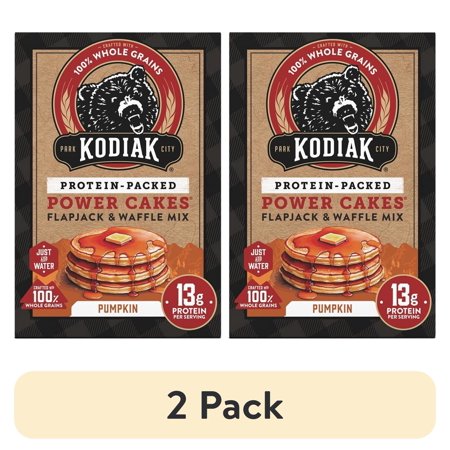 (2 pack) Kodiak Protein-Packed Power Cakes Pumpkin Pancake and Waffle Mix, 18 oz Box