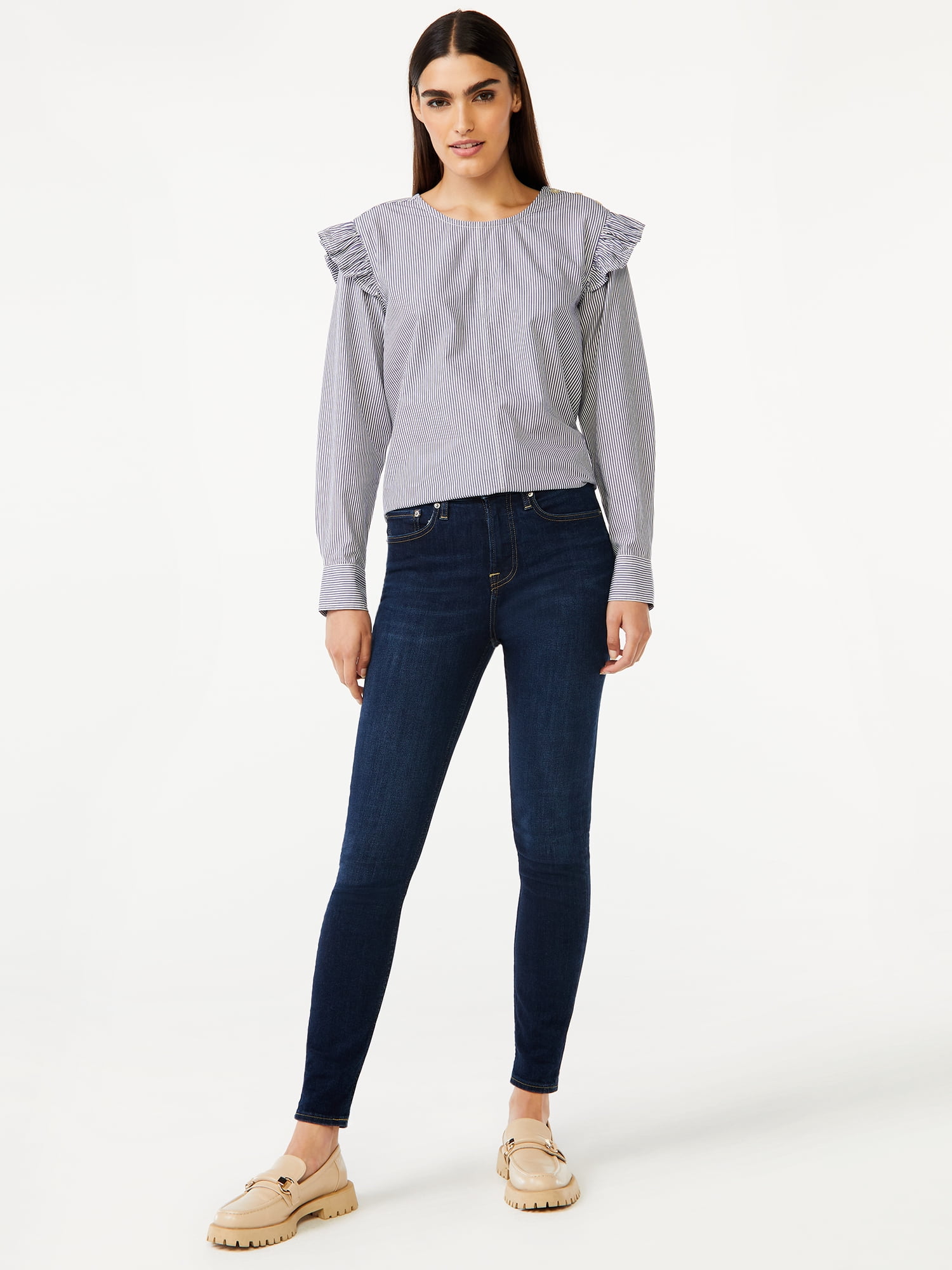 Free Assembly Women's Button Shoulder Blouse with Long Sleeves