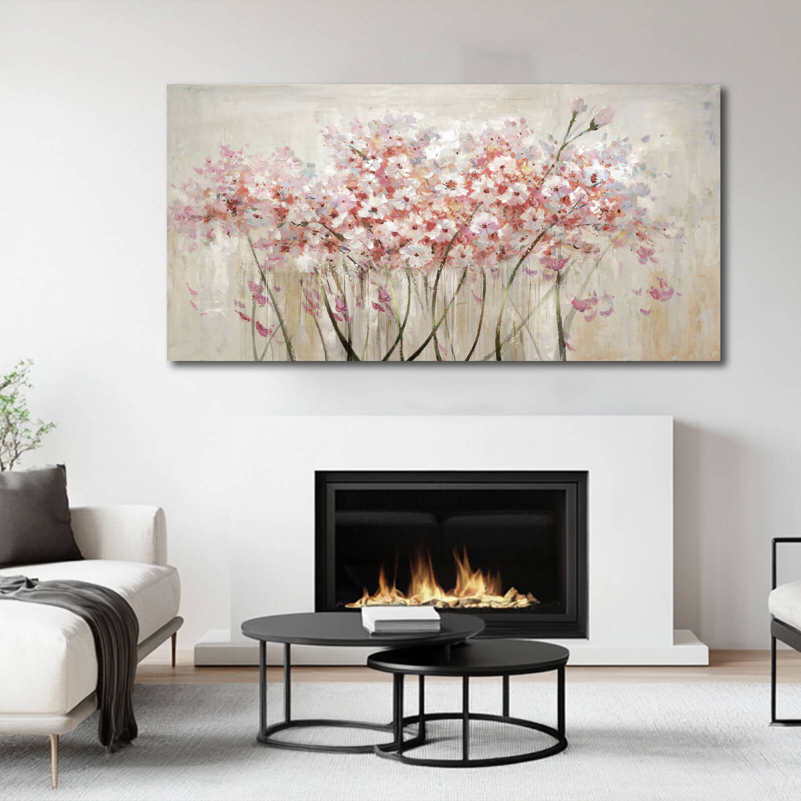 Pink and White Canvas Pictures Floral Poster Print 29"x58" Large Artwork for Living Room Nature Painting Wall Art for Dining Room