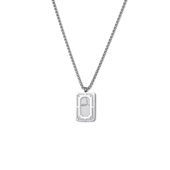 Iron Saints Men White Marble Stone Pendant Necklace, Stainless Steel, Natural Gems Men Jewelry