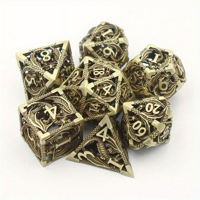 Hollow Polyhedron Dragon Metal Dice Suitable For Dungeons And Dragon RPG MTG Tabletop Games D&D Trailblazer Shadow And Math Teaching Suit 7-piece Set