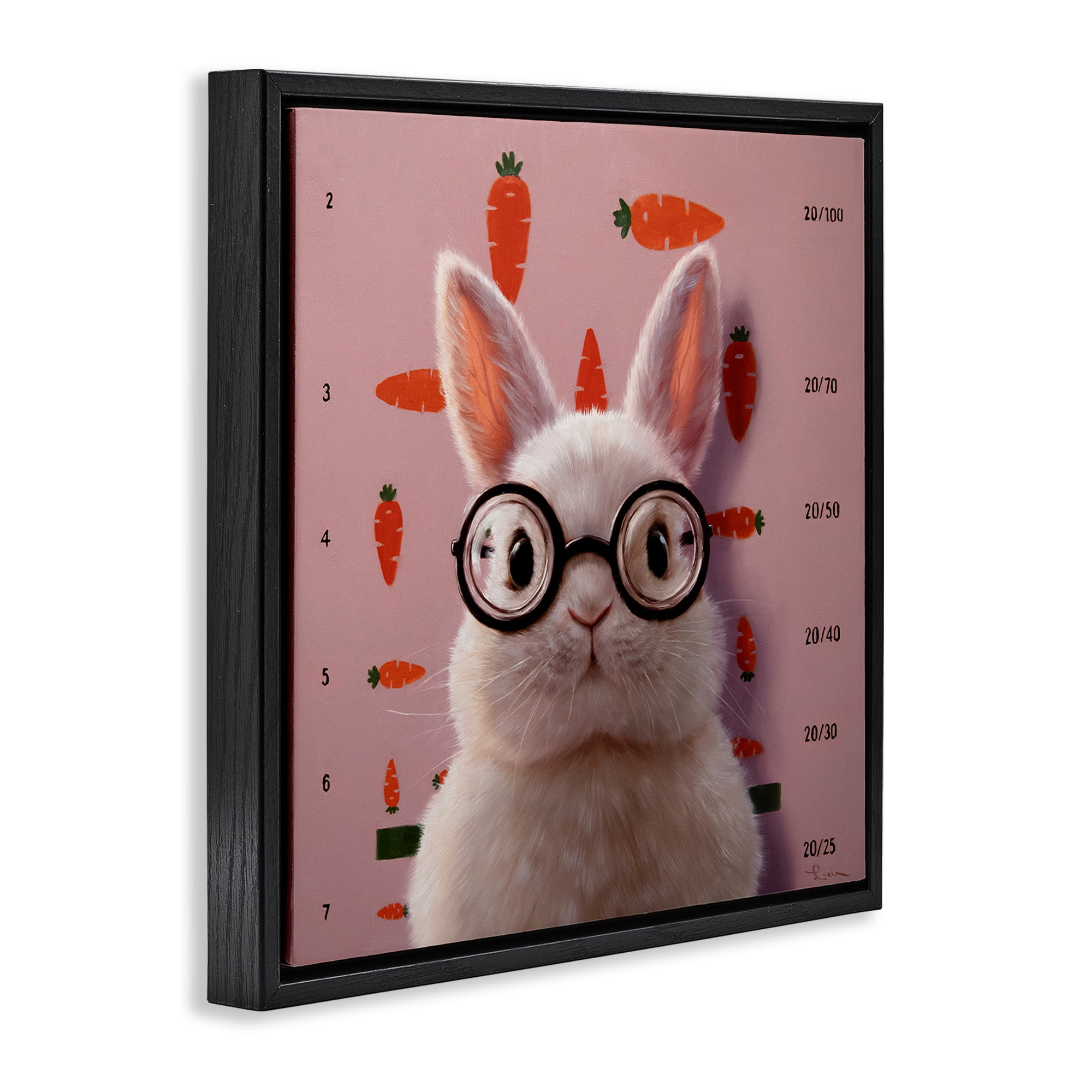 Bunny & Carrots Eye Exam Black Framed Floater Canvas Wall Art, design by Lucia Heffernan