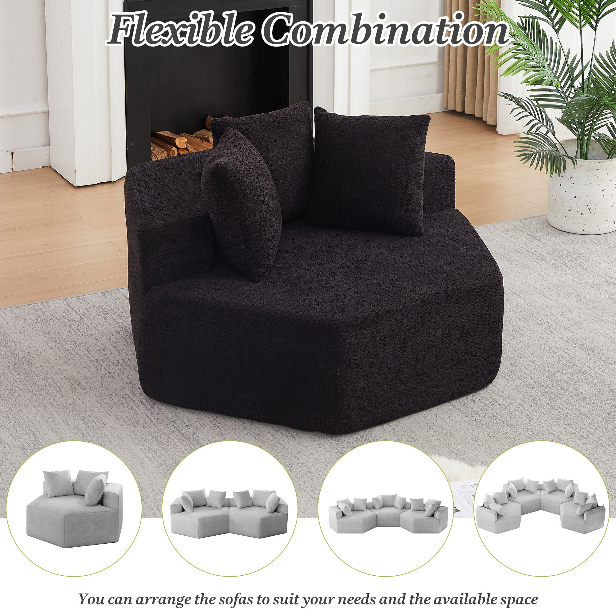 54-Inch Hexagonal Single Lounge Chair, Featuring Versatile Arrangements And A Modular Design; This Chenille-Upholstered Sofa Is Ideal For Lounges, Game Rooms, Living Rooms, And Bedrooms