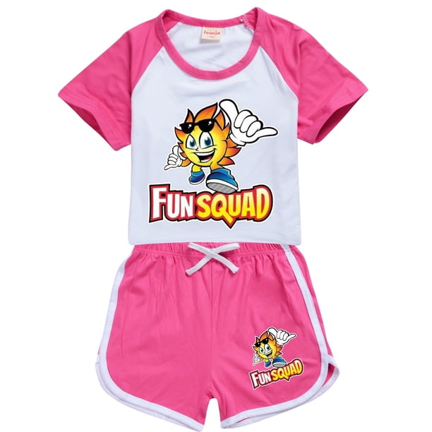 Venta al por mayor de ropa de juego Kawaii Fun Squad, conjunto de camisas de verano para niños, camisetas de algodón, camisetas de dibujos animados, trajes deportivos para niñas pequeñas zhangmenya LED