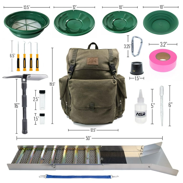 ASR Outdoor Deluxe 50 Backpack Folding Sluice Box Gold Prospecting Kit,  Khaki