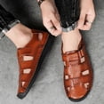 thumbnail image 5 of HAJWOH Men's Stylish Leather Hollow Sandals, Men's Closed Toe Leather Dress Sandals Non-Slip Outdoor Hiking Shoes, Summer Anti-Slip Beach Sandal with Adjustable Strap, 5 of 6