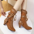 thumbnail image 7 of Leozcaa Women Sweet Bow Boots Mid Heels Lace Up Victorian boots Mid Calf Kawaii Boot Dress Tall Boots, 7 of 7