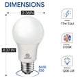 thumbnail image 4 of ENERGETIC A19 LED Light Bulb, 12 Watts(75W Equivalent), 2700K Soft White, 1200lm, UL Listed, E26 Base, 12 Pack, 4 of 6