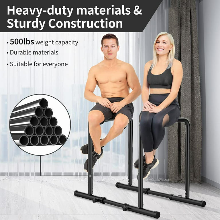 YOLEO Adjustable Dip Bar- 1100lbs Dip Station Portable Functional Fitness  Bar with Safety Connector, Heavy Duty Dip Stand Body Press Bar Parallette
