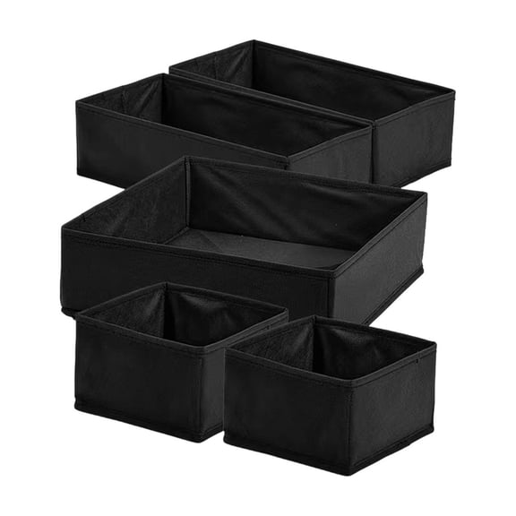 VORJELT 5-Piece Non-Woven Fabric Drawer Organizer Set - Foldable Storage Box for Clothes, Underwear, Socks, and Miscellaneous Items - Space-Saving Design for Wardrobe and Home Organization Black