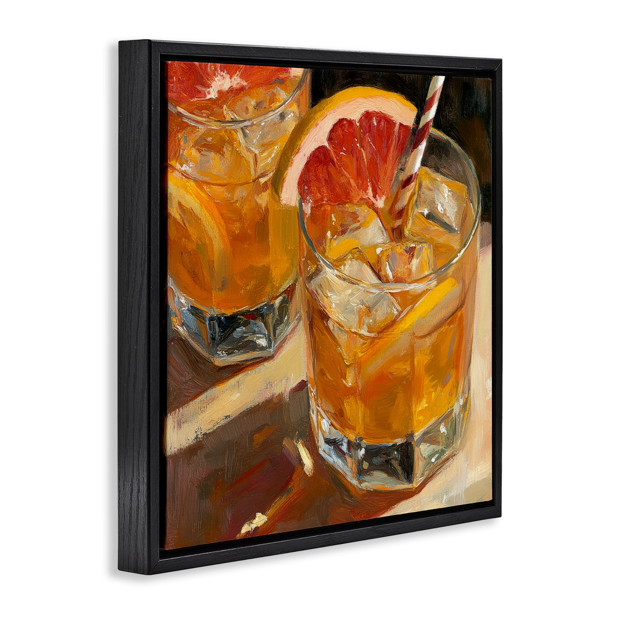 Stupell Industries Grapefruit Cocktail with Ice Cubes Black Framed Floater Canvas Wall Art, design by Petal Prints Design