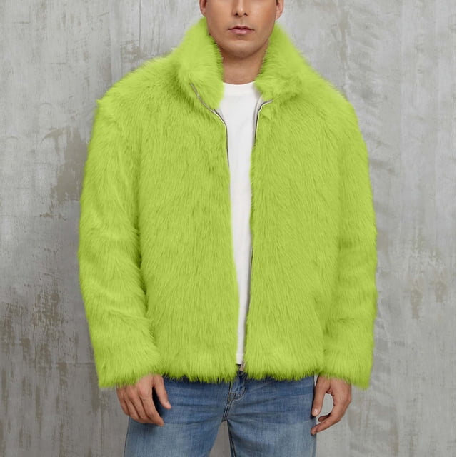 Ceisia Trendy Warm Men's Loose Fit Stand-Collar Faux Fur Jacket Gift