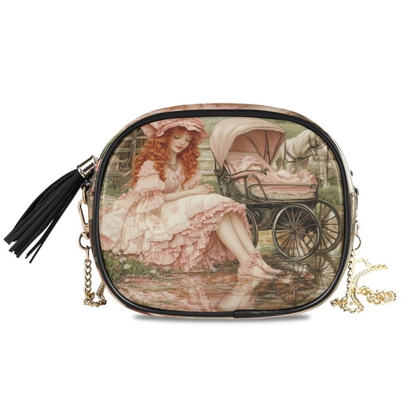 Womens Casual Chain Shoulder Bag Simple style Woman in Pink with Baby Crossbody Bag