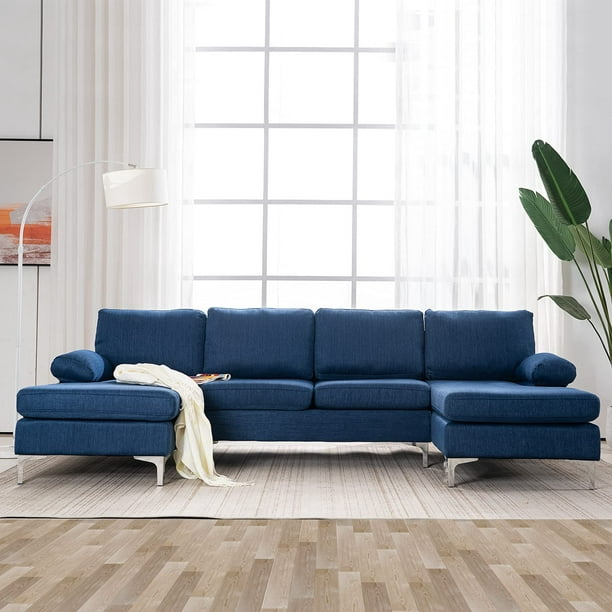 Mellcom Linen U-Shape Sectional Sofa, Fabric Couch for Living Room ...