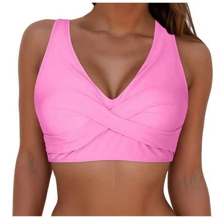Fabiurt Teal Bathing Suits for Women Women Lace Up Swimwear Tops Underwire Full Coverage Bikini Top Push Up Swim Crop Top Tie Back Bathing Suit Tops Pink Pink M