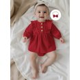thumbnail image 5 of Miaouyo Infant Baby Girls 2Pcs Fall Romper 0 3 6 12 18 24 Months Long Sleeve Button Front Skirt Romper with Headband, 5 of 9