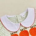 thumbnail image 4 of LIIPEE Girls Onesie Halloween Cartoon Pumpkin Embroidery Puff Sleeve Peter Pan Collar Striped Bodysuit Handsome School One-Pieces,Green,0-3 Months, 4 of 6