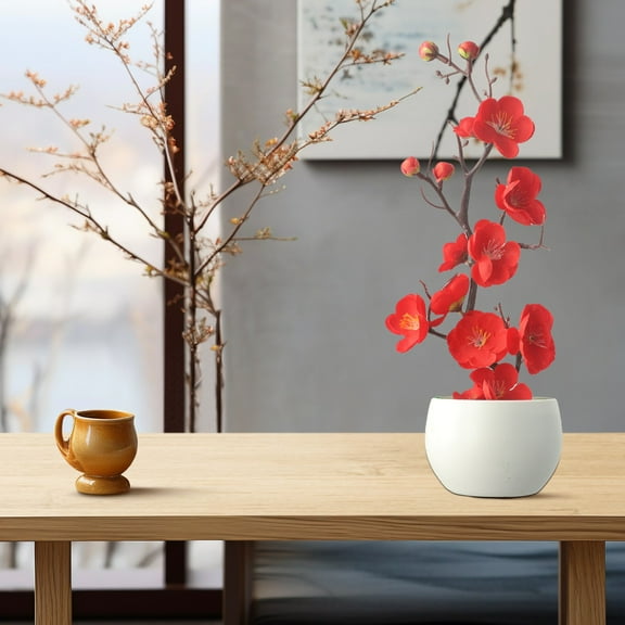 Luolandi Flower Artificial Potted Artificial Potted Flower Home Indoor Office Ornaments Outdoor Plant Boutique Decorative red