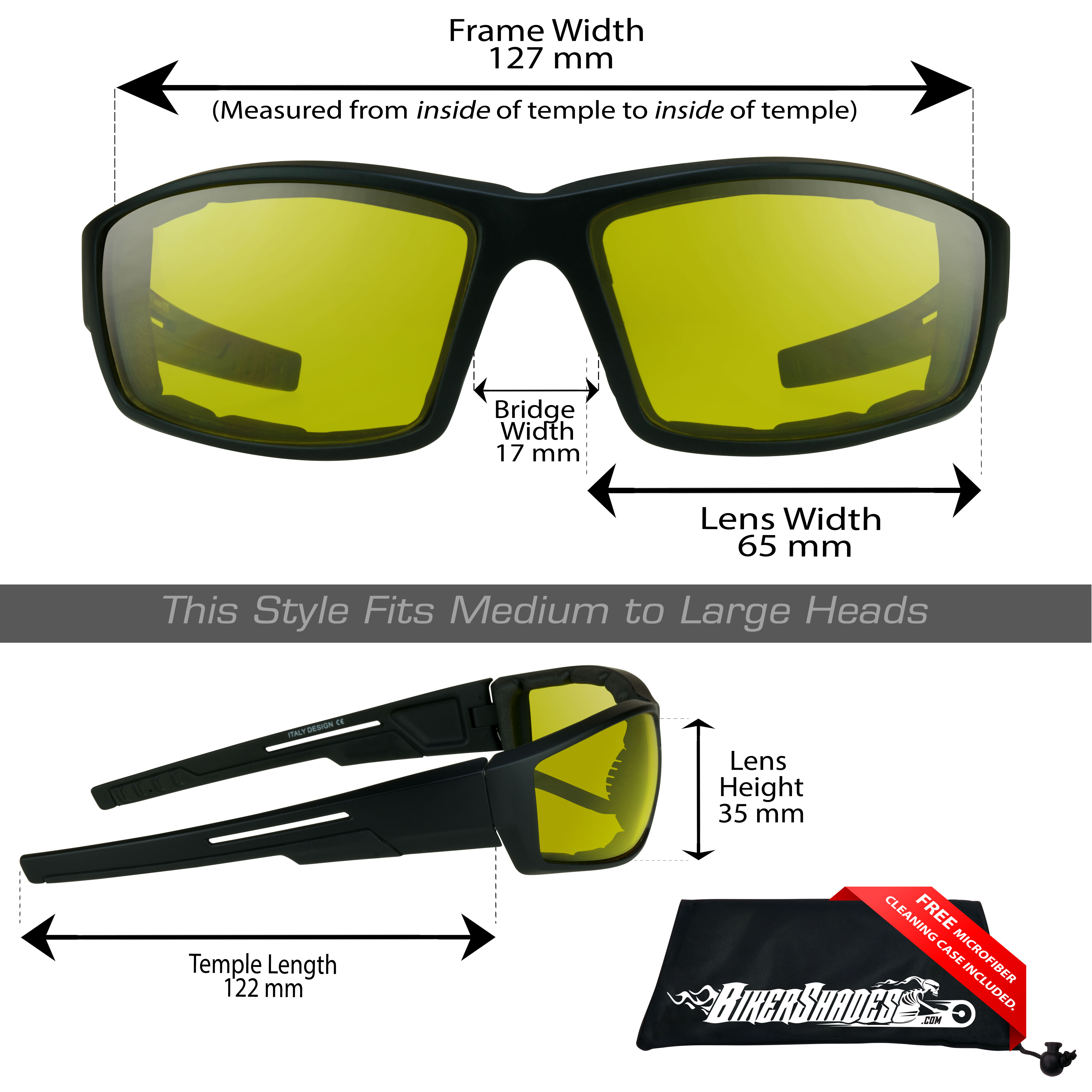 Bikershades Motorcycle Riding Foam Padded Sunglasses Men'S Biker Goggles Yellow Lens Wind Proof