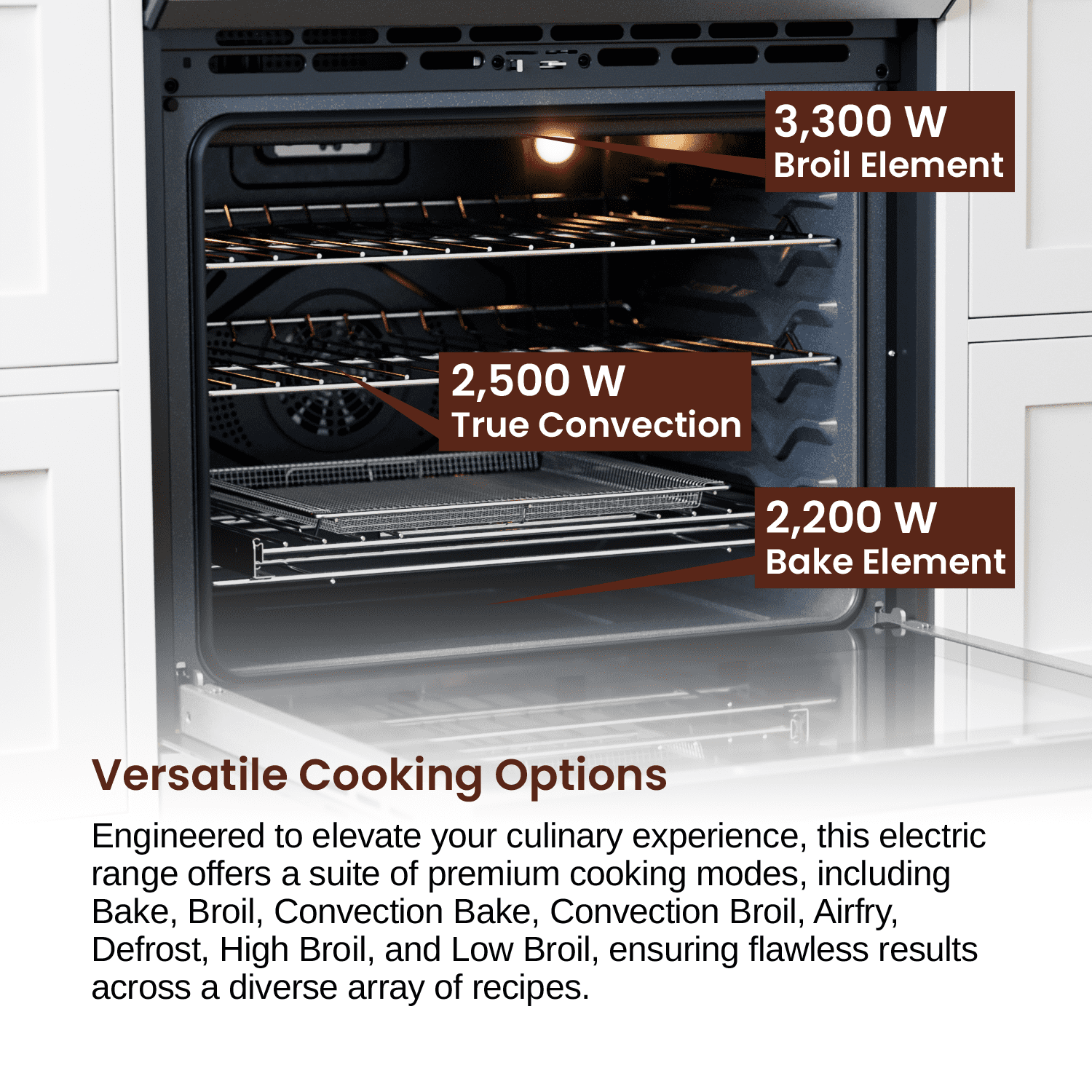 Rangaire RRE303TS 30" Electric Range Oven with Timer - Stainless Steel, Infrared Stove Burners, True Convection, Easy Reach Racks