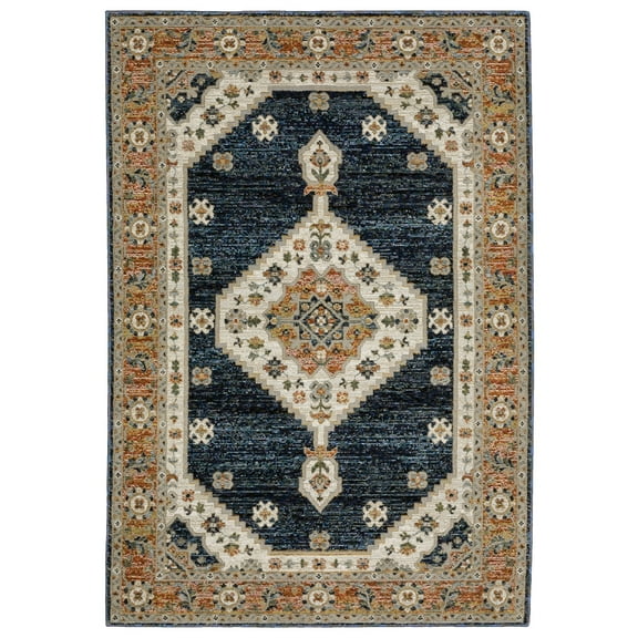Oriental Weavers Andorra Area Rug 2281E Traditional Blue Geometric Achromatic 3' 3" x 5' 2" Rectangle