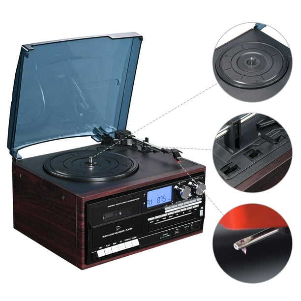 Yescom Tourne-Disque Bluetooth avec 2 Haut-Parleurs Platine Vinyle Stéréo à  3 Vitesses Télécommande Audio Lecteur de Musique 
