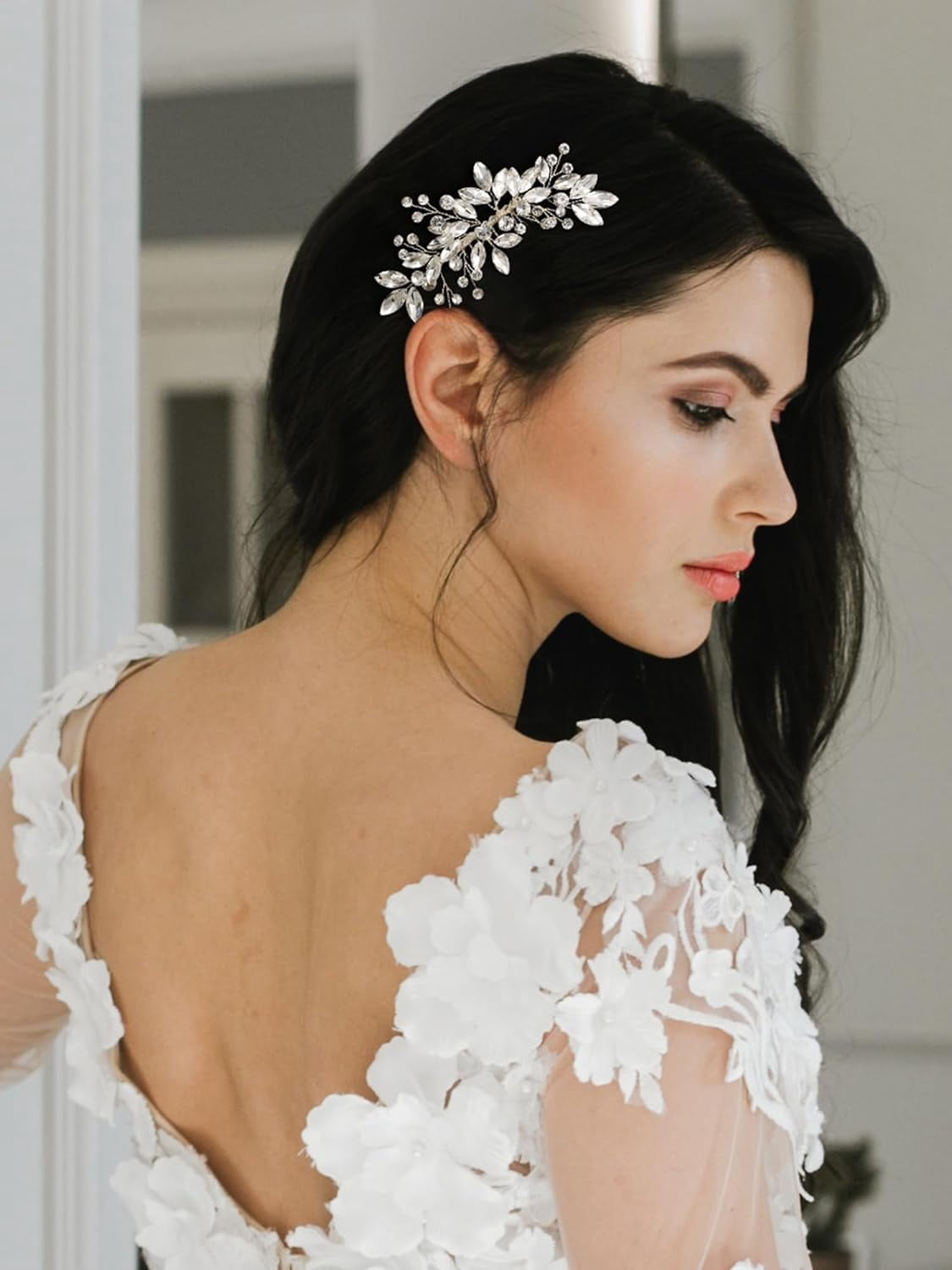 Bride Silver Wedding Hair Comb Crystal Hair Accessories with Rhinestone Bridal Hair Clip Sparkly Hair Piece Gem Hair Accessories for Women and Girls