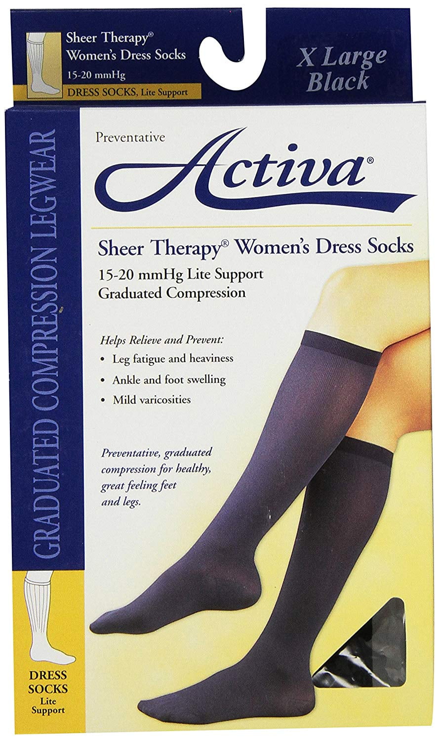 Activa H2864 Compression Dress Knee Socks 15-20mmhg, XL, Blk, 1 pr each ...