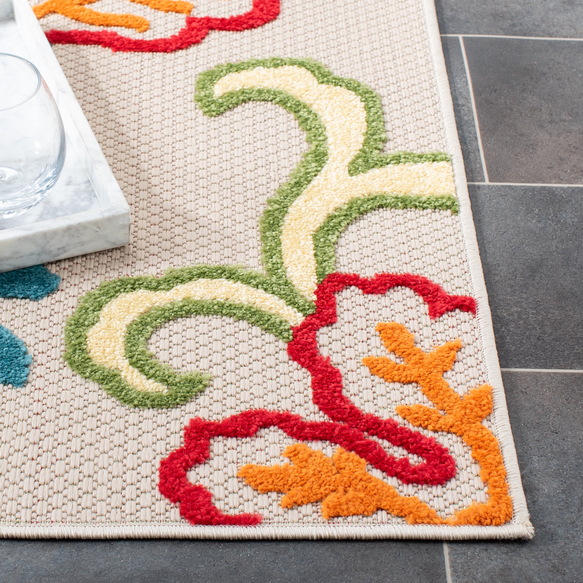 SAFAVIEH Cabana Michelle Floral Indoor/Outdoor Runner Rug, Ivory/Orange, 2'2" x 11'