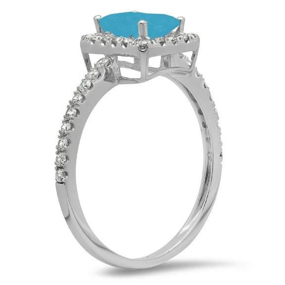 1.86 ct Emerald Cut Simulated Turquoise Halo Engagement Ring for Women in 14K White Gold