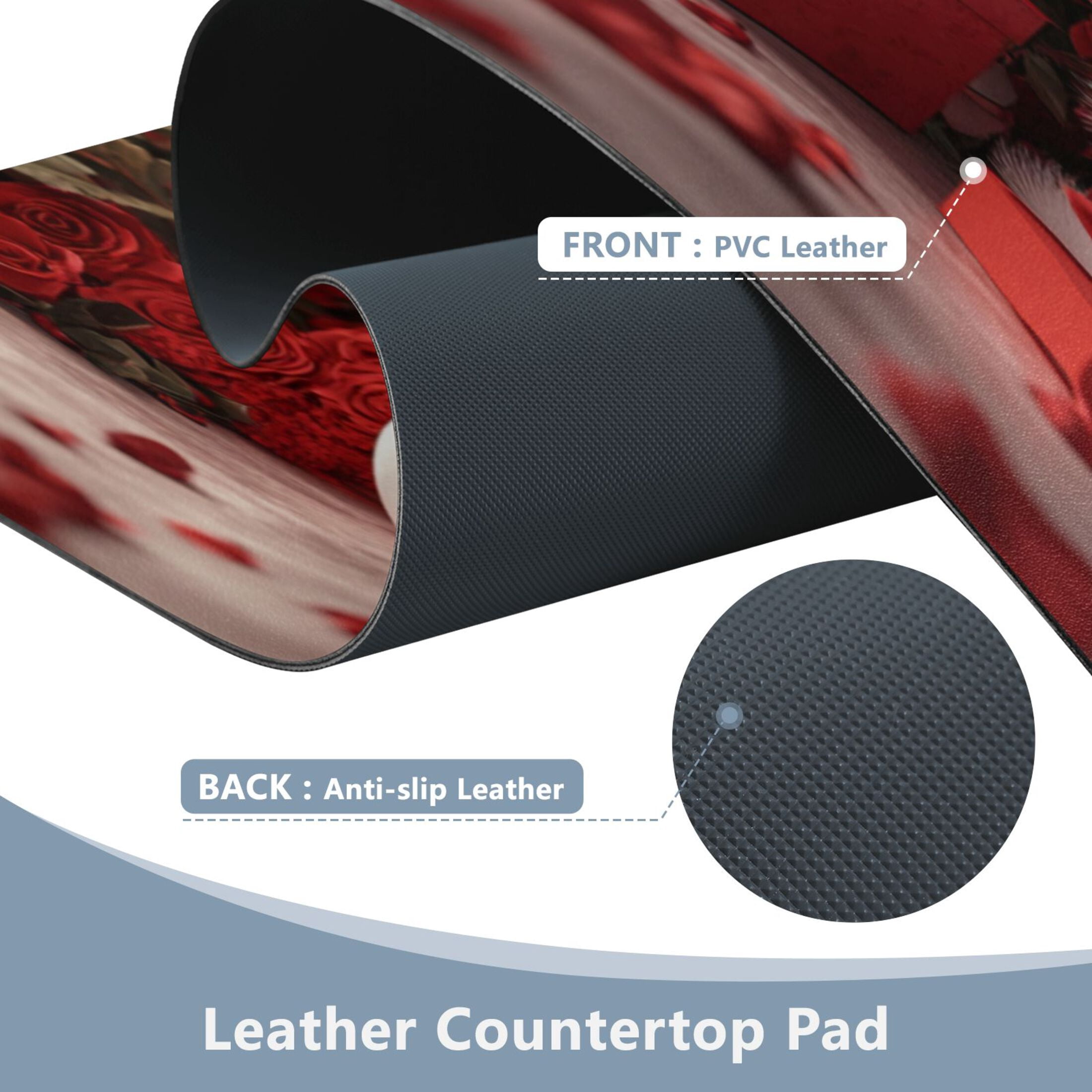 Leather Keyboard and Mouse Desk Mat Office Desk Accessories Protective Office Desk Decor Desk Pad Mat for Gaming, Work from Home, Office Red Roses and Heart Balloons 23.6" x 47.2"