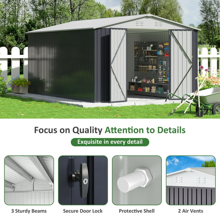 NETAJE 10'x14' Outdoor Metal Shed , Storage Shed with Updated
