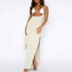 thumbnail image 3 of Vestido Vestido sin espalda con cuello en V profundo ahueca hacia fuera la ropa de fiesta de color sólido con abertura lateral para mujer Ygjytge Blanco T L para Mujer, 3 of 8