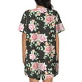 thumbnail image 3 of Bingfone Rose Flowers Print Pajamas Sets for Women Soft Short-Sleeved Pjs with Lounge Shorts Two Piece Sleepwear, 3 of 8