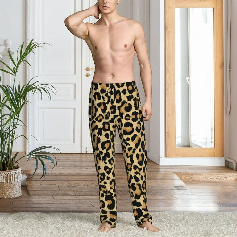 Junzan Men S Pajama Pants Leopard Print Sleepwear Pants Pj Bottoms Drawstring And Pockets