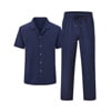 WEILANXIN Store Welanxin Men 2 Piece Beach Vacation Outfit,Lightweight Button Up Loose Shirt Elastic Waist Baggy Pants Suit