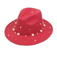 thumbnail image 4 of IDALL Bucket Hats Fedora Hats for Women Ladies Fashion Fedora Hat Panama Hat With Handmade Pearls Beach Hat Red One Size, 4 of 8