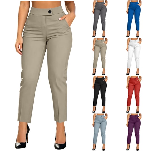 Dress Pants for Women High Waist Straight Leg Loose Cropped Trousers with Pockets Business Casual Pants Work office Commute Outfit White