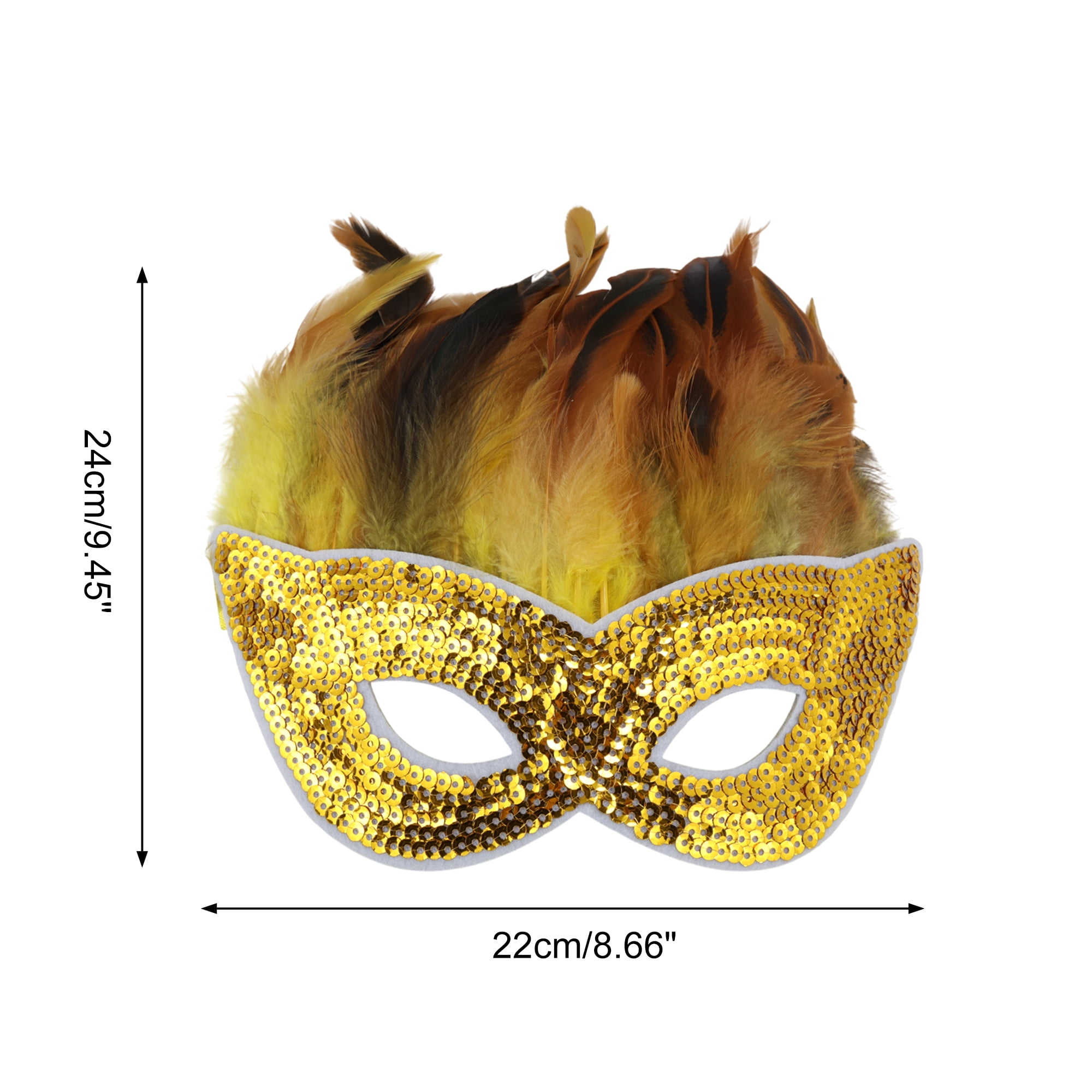 Unique Bargains 1 Pack Elegant Sequined Feathers Party Mask Gold Tone