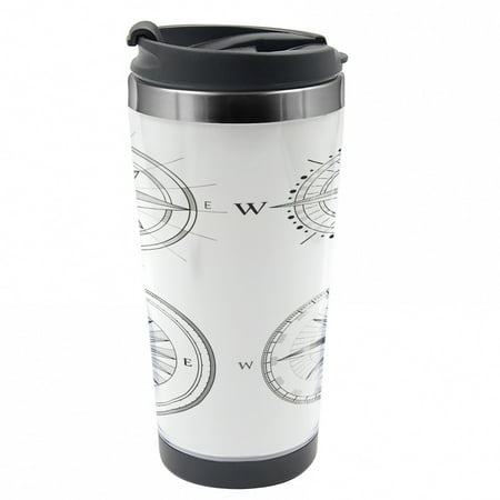 

Compass Travel Mug Seafaring Monochrome Steel Thermal Cup 16 oz by Ambesonne