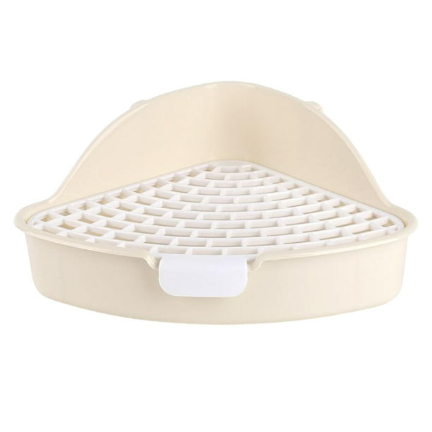 Inodoro de esquina para conejos medianos, orinal de entrenamiento con rejilla, bandeja para mascotas, hurón pequeño Blanco