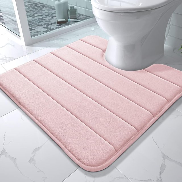 LAICAIW Memory Foam Toilet Bath Mat U-Shaped, Soft and Comfortable, Super Water Absorption, Non-Slip, Thick, Machine Wash and Easier to Dry for Bathroom Commode Contour Rug, 24 X 24 Inches, Soft Pin