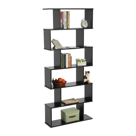 Tall Corner Cabinets For Living Room Spptty Bookshelf, 6-Tier Bookshelf 75.6in Tall Wooden Bookcase Ultra Modern Display Unit Black Gloss Shelf Cabinet Room Divider Furniture for Home and Office, Gloss Cabinet, Storage Display Rack ()