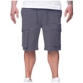thumbnail image 2 of pstuiky Pantalones cortos deportivos, Pantalones cargo casuales de color sólido para hombre, para ejercicio, a la moda, para exteriores, con cordón, cintura elástica, pierna recta, bolsillos, 2 of 4